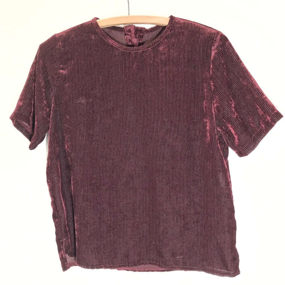 Pinkyotto Ribbed Maroon Crushed Velvet Shirt